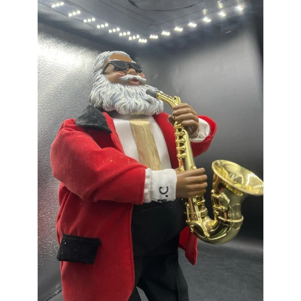 Holiday Time Black Saxophone Santa Animated 15” w/ Box Works Partial Read